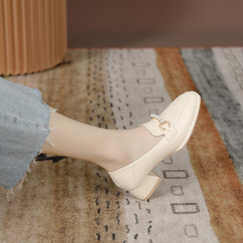 

Leather flat for Huizhou women s shoes Su Yinyin same single shoes versatile thick heel new Mary Jane shoes high heel 40