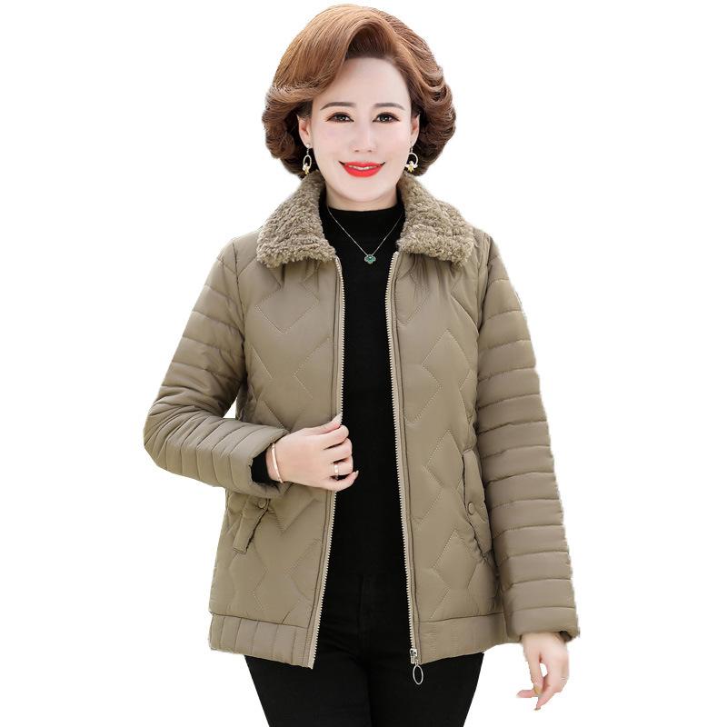 Autumn and Winter Thickened Loose Zipper Cotton Coat for Middle-aged and Elderly Women, Large Size Casual Winter Solid Color Cotton Coat