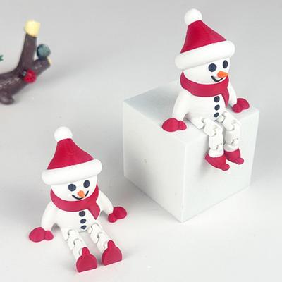 Estatueta de Boneco de Neve de Natal Impressa em 3D Boneco de Neve Sentado com Juntas Móveis para Decoração de Mesa de Escritório Doméstico de Inverno