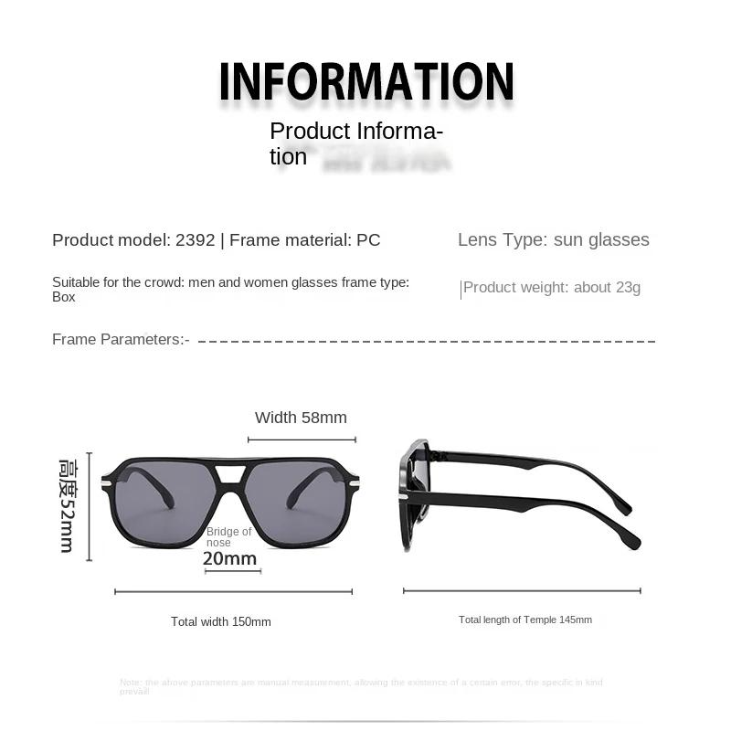 2PACK Vintage Double Bridge Black Sunglasses Women Oversized Square Frame Luxury Shades Sun Glasses Female Pilot Eyewear