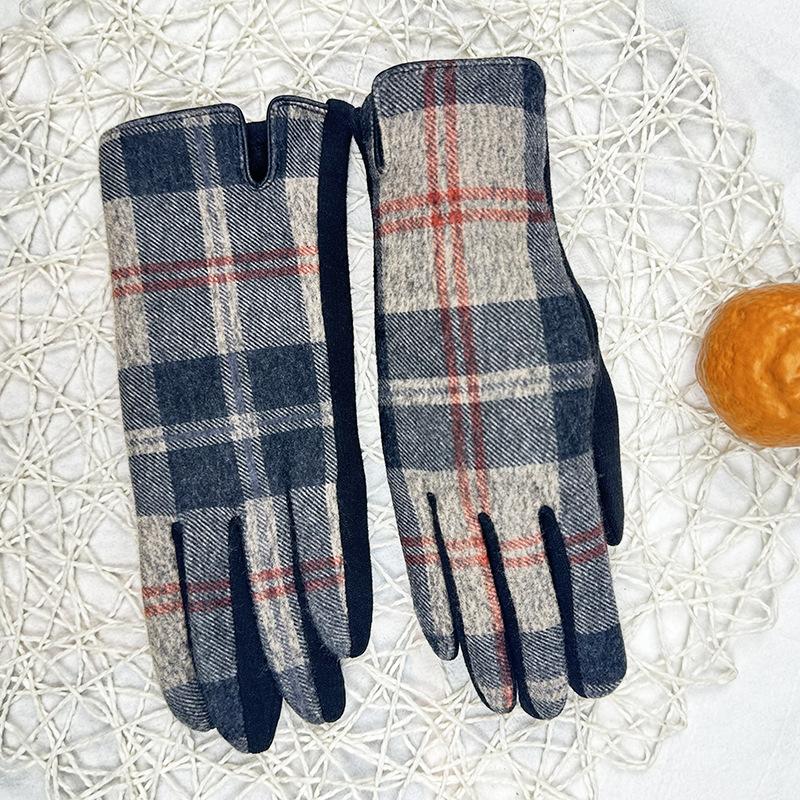 

Клетчатые термоперчатки женские милые сенсорные экраны утолщенный бархат холодостойкие велоспорт вождение студент чёрный