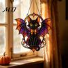 Black Cat Bat Sun Catcher Halloween Suncatcher, Stained Glass Style Acrylic Catcher, Gothic Spooky Farmhouse Party Supplies Hanging Ornament for Home