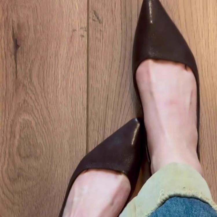 Cowhide Version~ French Gentle and Fashionable Versatile Pointed Head Shallow Mouth Single Shoes Women's 2025 New Comfortable Soft-soled Flats