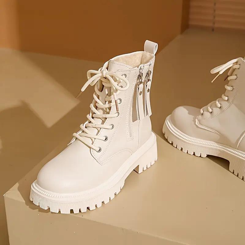 Fashion Double Zipper Thick Heel Plus Velvet Boots Women's Autumn and Winter All-match Single Boots Thick Sole Warm Short Boots