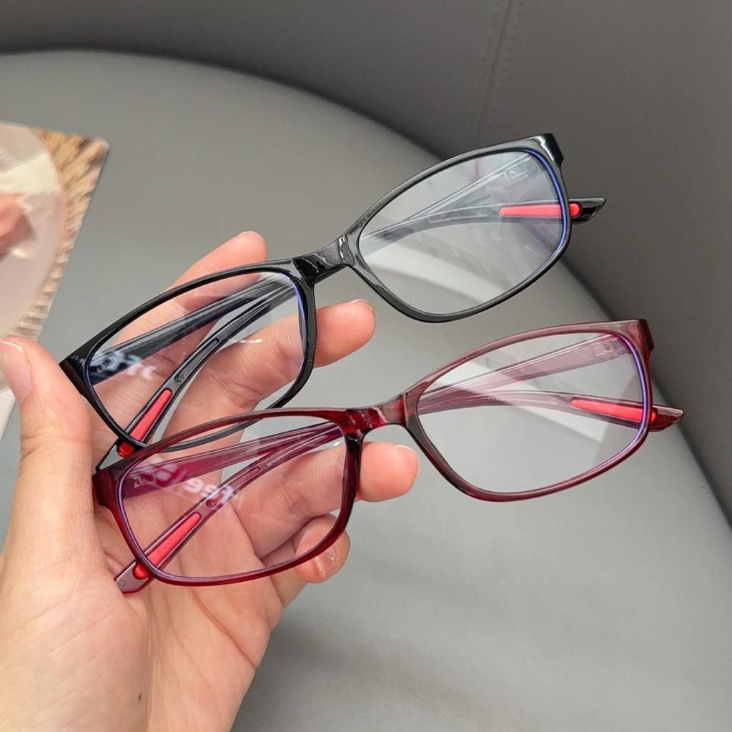 Y2K Women Retro Square Glasses Red black Frame Glass Eyewear Decorative Computer Anti-blue Daily Eyeglasses Narrow Frame Glasses