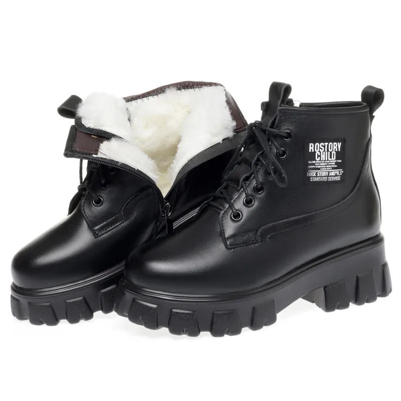 Winter Boots Ladies Natural Wool Warm Women Short Boots Platform Genuine Leather Women Martin boots