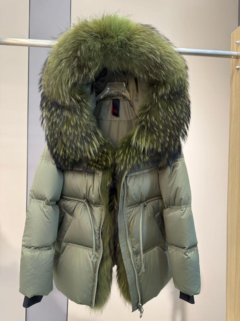 Deep winter thickened warm goose down jacket medium and long women's oversized natural real raccoon fur collar high-end jacket