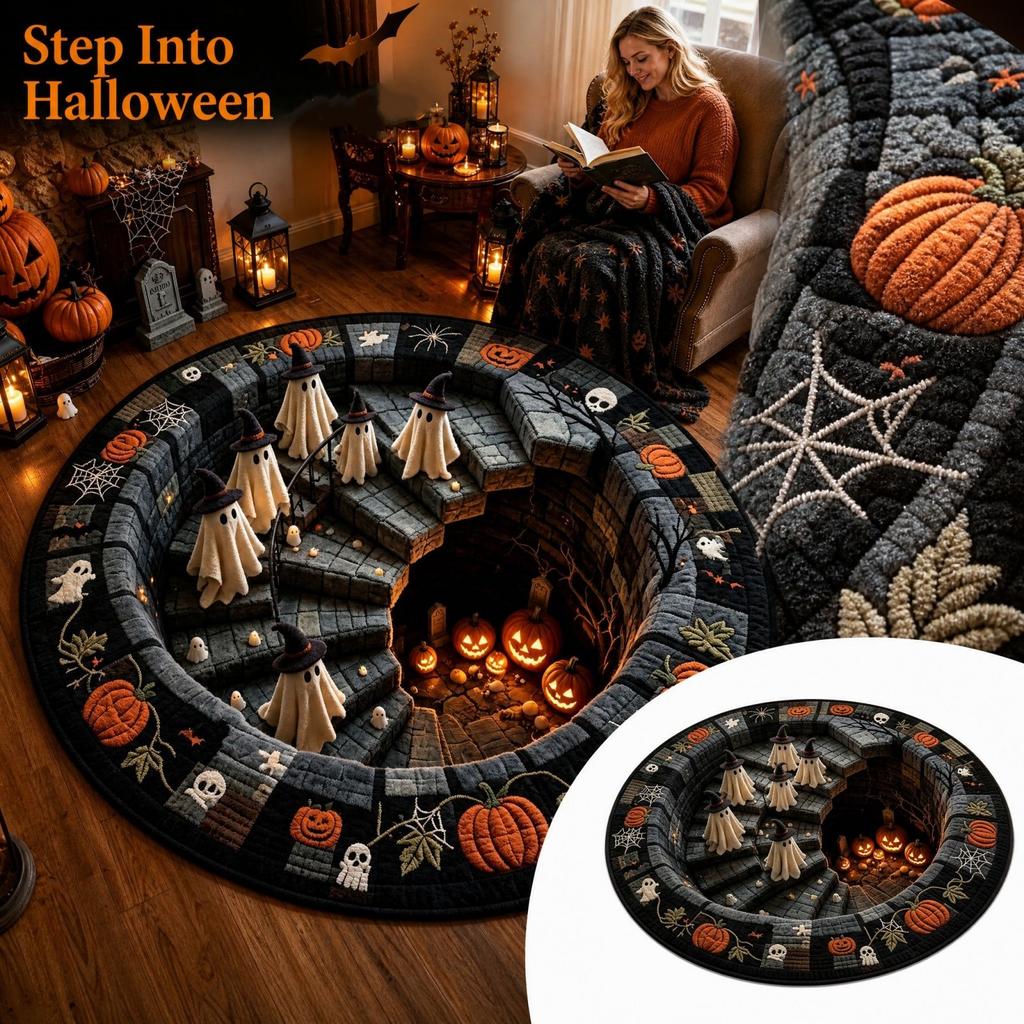 Halloween Round Velvet Area and Floor with 3D Effect for Indoor Decor