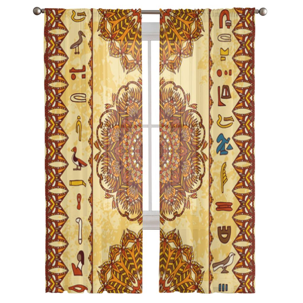 Mandala Forntida Egypten Skira gardiner för vardagsrum Transparent tyll Fönsterdekorationer Sovrum Kök Heminredning Slöjdraperier
