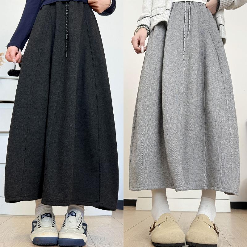 Black knitted glutinous rice skirt women's autumn new high waist drape word skirt small pumpkin long skirt