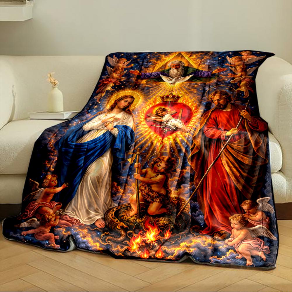 Holy Family and Angels Blanket DesignFlannel Blanket for Bedroom, Living Room, Sofa, and Nap