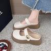 Fashion Beige Soft Leather Shoes Women Heels Mary Janes Platform Lolita Shoes Japanese Style Vintage Girls High Heel Pumps Woman Shallow