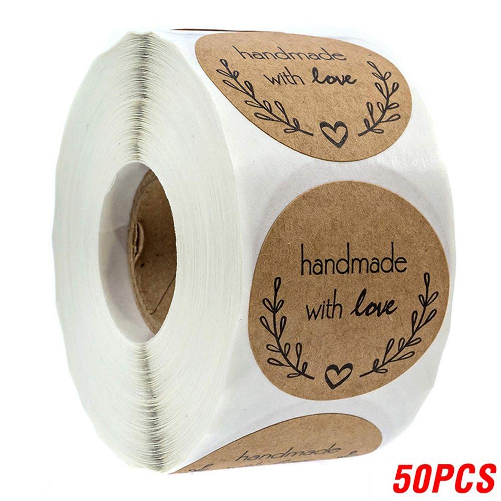 50-500Pcs Kraft Paper Homemade With Love Stickers Scrapbooking For Envelope And Package Seal Labels Sticker Stationery Handmade