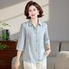 Elegant Striped Slimming Blouse for Mature Women - Seven-Sleeve Spring/Summer Top