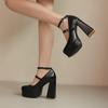 Q/Scarpe singole con tacco alto da donna Primavera/Estate Nuovo colore solido Piattaforma impermeabile Tacco spesso Bocca bassa Scarpe basse di grandi dimensioni