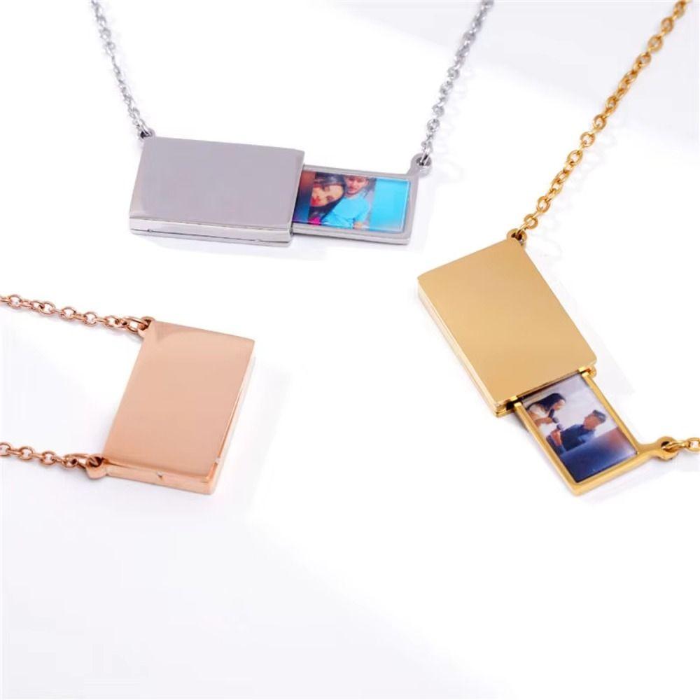 Electroplating Photo Locket Necklace Drawer-Style Locket Drawer Style Personalized Necklace Photo Keepsake Fashion Necklace