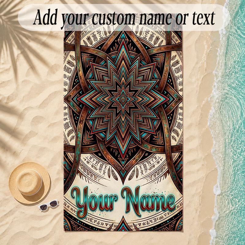 Mandala Theme Soft Beach Towel Personalized Custom Name Text Towel Portable for Beach Pool Travel