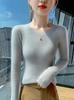 Women's Slim Fit Striped Wool Knitwear - Stylish Round Neck Top for Autumn/Winter