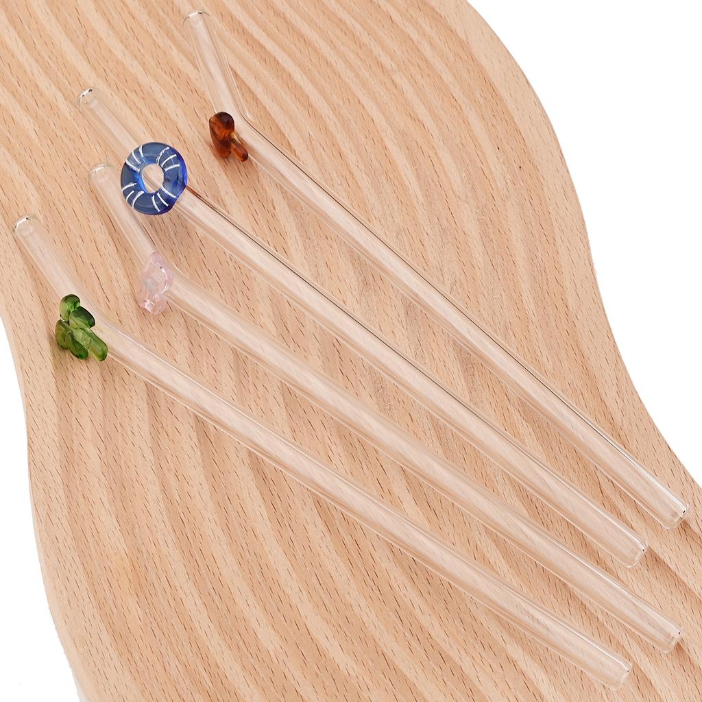 4pcs Summer Vacation Glass Straw Milk Tea Juice Cocktail Straw with Brush High Borosilicate Glass Straw Set Bar Accessories