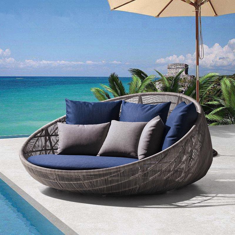 Round Rattan Outdoor Sofa Bed for Patio, Terrace, or Poolside Lounge