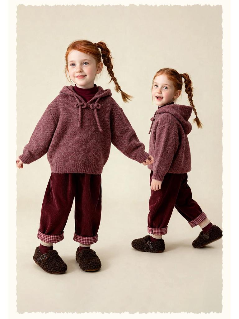 Pulover cu glugă de iarnă pentru fete 2025, culoare solidă - Cardigan tricotat din amestec de bumbac și lână