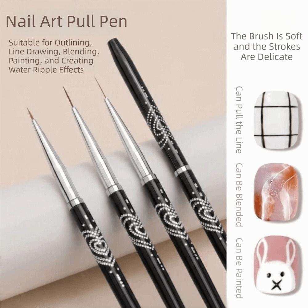 Black Color Nail Art Liner Brush Metal Handle Nail Drawing Pens UV Gel Application