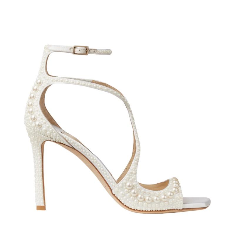 Fashion Square Headed Fish Mouth Sexy Pearl Strap Sandals New European  American Summer Women's Pearl Wedding Bride High Heels Shose 45