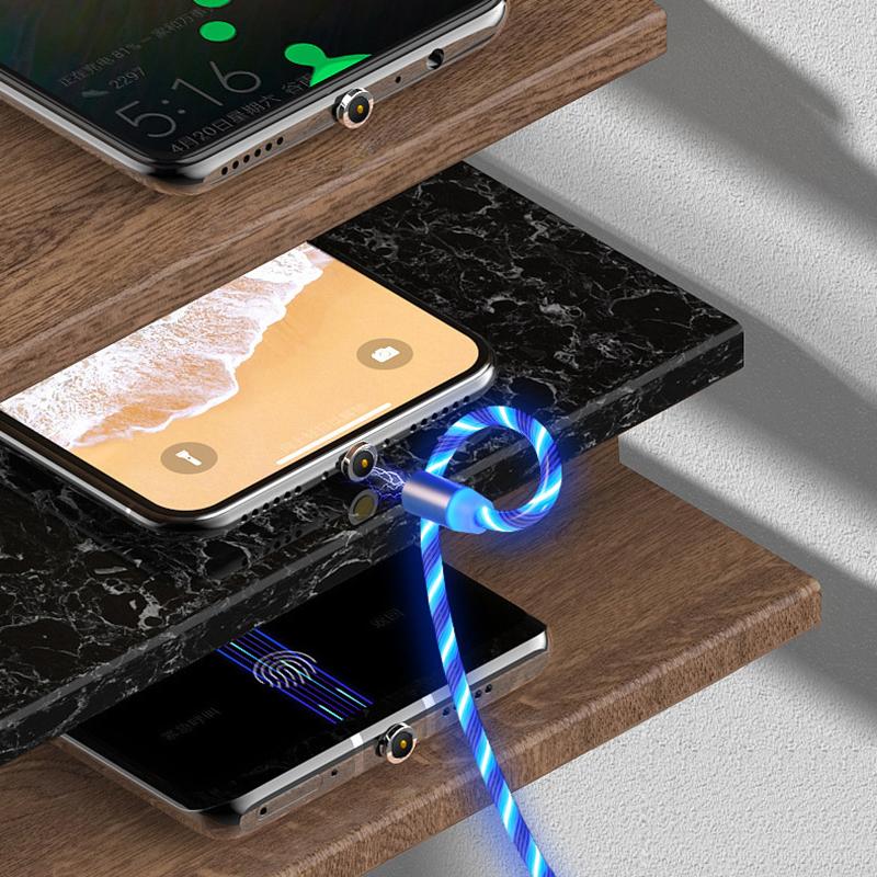 Glowing Cable Mobile Phone Charging Cables Led Light Micro Usb Type C Charger For Samsung Iphone Magnetic Phone Charge Wire Cord