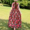 Elegant Sleeveless Dress for Women Plus Size Short Sleeve Vintage Print Long Dress Summer Casual Middle-aged Women's Clothing