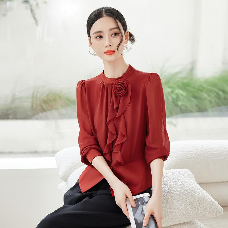 Women s Ruffled Stand Collar Blouse M