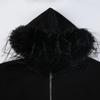 Kurtka z kapturem Goth ciemny kołnierz ze sztucznego futra z kapturem bluzy z kapturem zapinane na zamek gotyckie kieszenie Grunge jesień czarne kobiece Streetwear swetry rozpinane