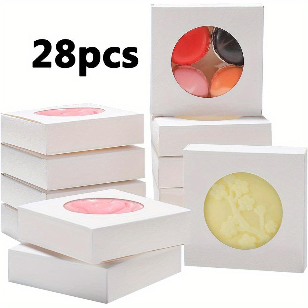 

28 шт. подарочных коробок из крафт-бумаги BurlyWood с прозрачным окном, квадратные складные свадебные футляры для самостоятельной упаковки ювелирных изделий 28pcs 9*9*1.5CM белый