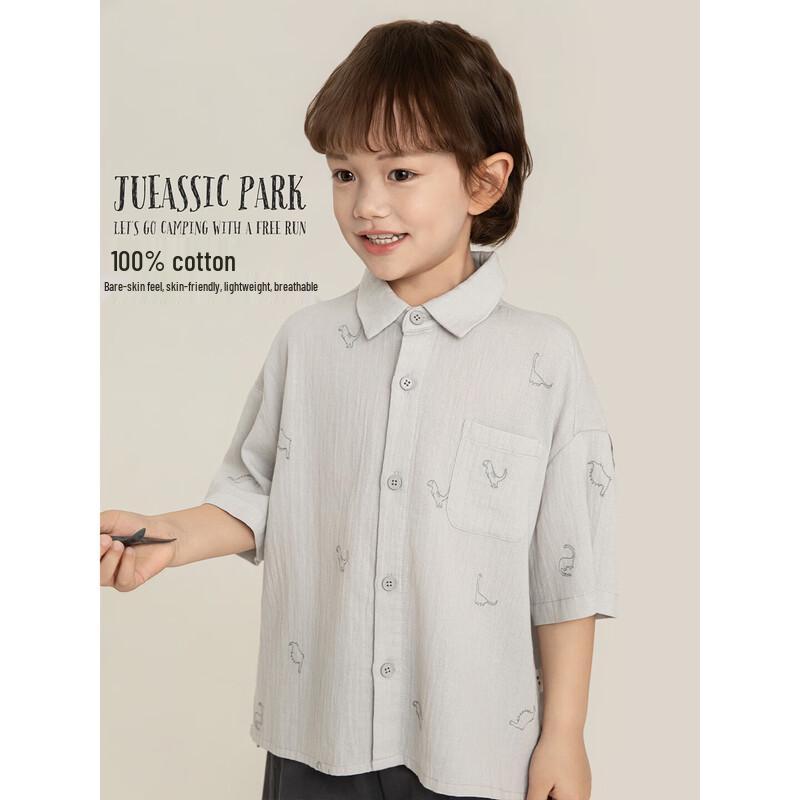 Youyou Boys  Lightweight Dinosaur Embroidery Short Sleeve Top 100 cm светло-серый