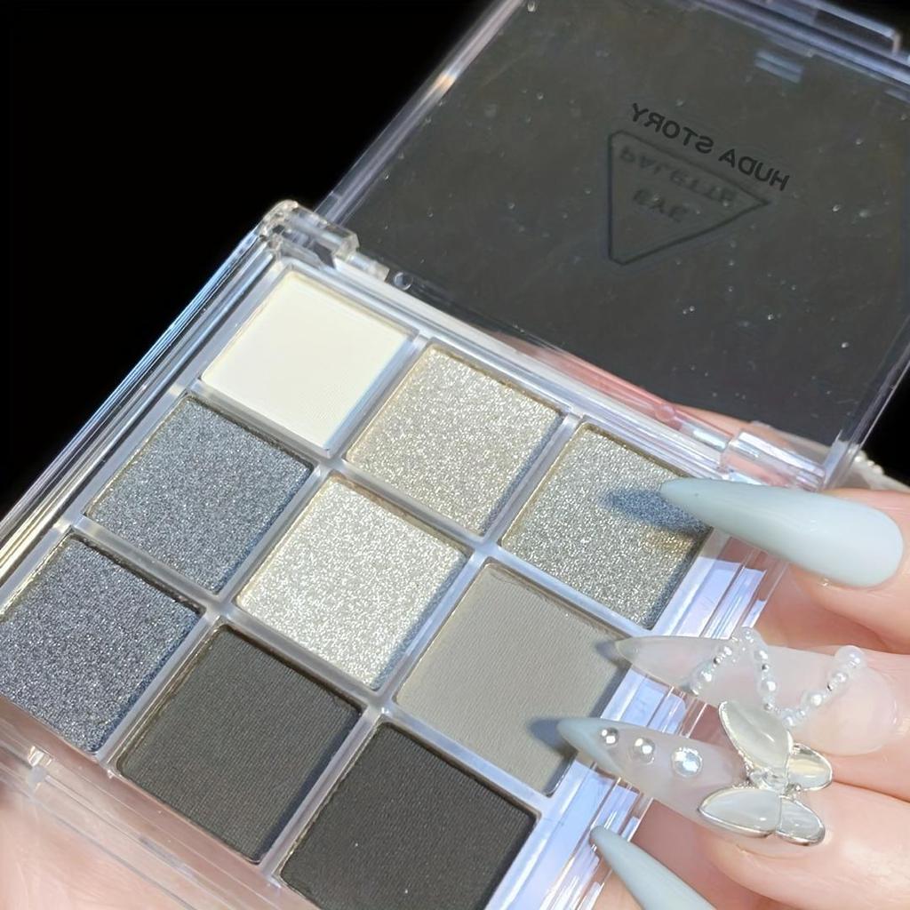 Dark Punk Smoky Nine-color Eyeshadow Palette Black and White Gray Metallic Pearlescent Matte Silver Halloween Party