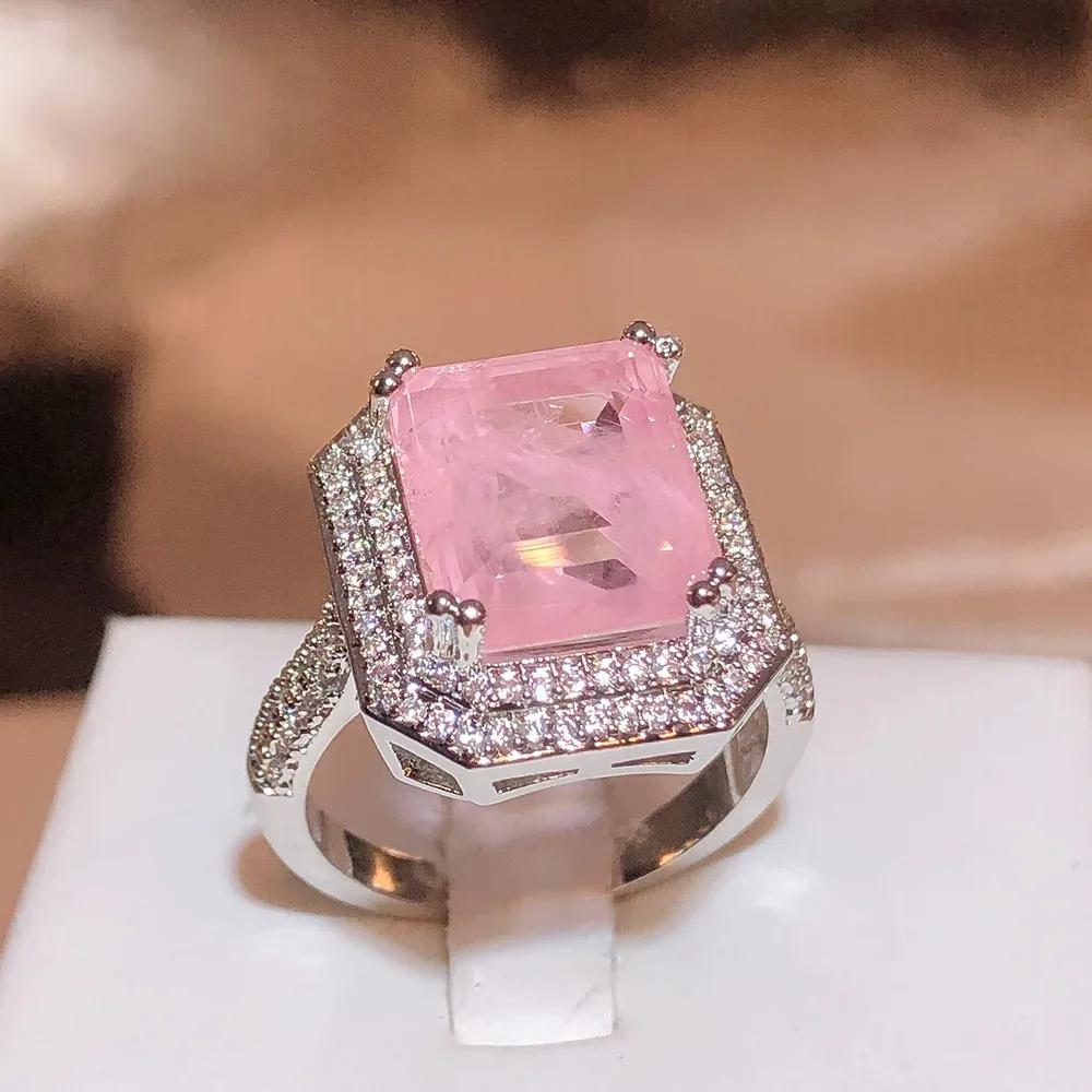 High Quality Pink/blue/Green Zircon Paraiba Ring for Women Party Jewelry Engagement Ring Anniversary Gift  Copper Jewelry