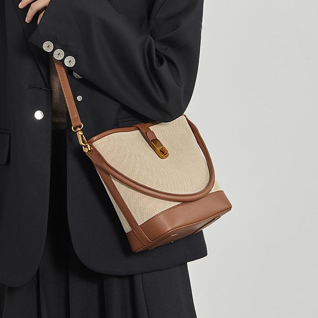 FOXLOVER Damen Beuteltasche, Handtasche, Umhängetasche, Crossbody-Tasche, Niedlich, Leicht, Klein, Stoff (Braun)