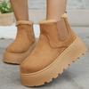 Fashion British Style Solid Color Platform Snow Boots Women Winter Soft Short Plush Warm Ankle Boots Woman Faux Suede Booties Female