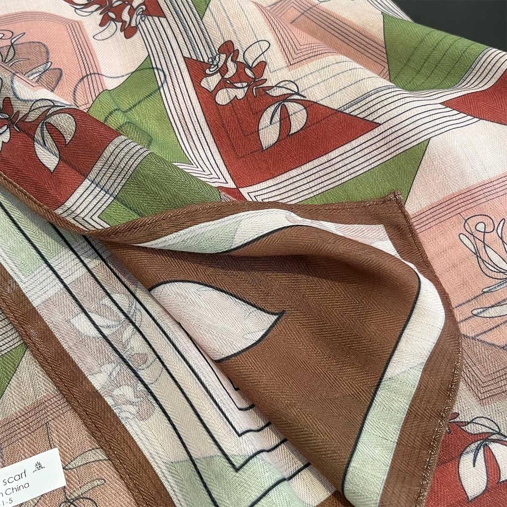 Cotton Feel Headscarf Women Autumn Spring Warm Wraps Soft Neckerchief Fashion Floral Print Hijab Foulard Bandana Head Scarves