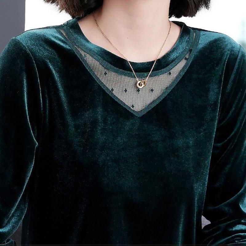 Topy Dámské Podzimní a Zimní krajka Dutá Volná Košile s kulatým výstřihem Spodní část Jednoduché Svetrové topy velké velikosti