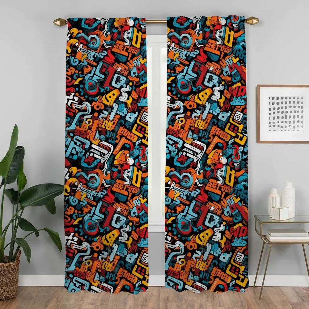Street Element Graffiti Curtains for Bedroom Blackout Curtain for Room 2 Panel Home Interior Curtains Shades Partition Living