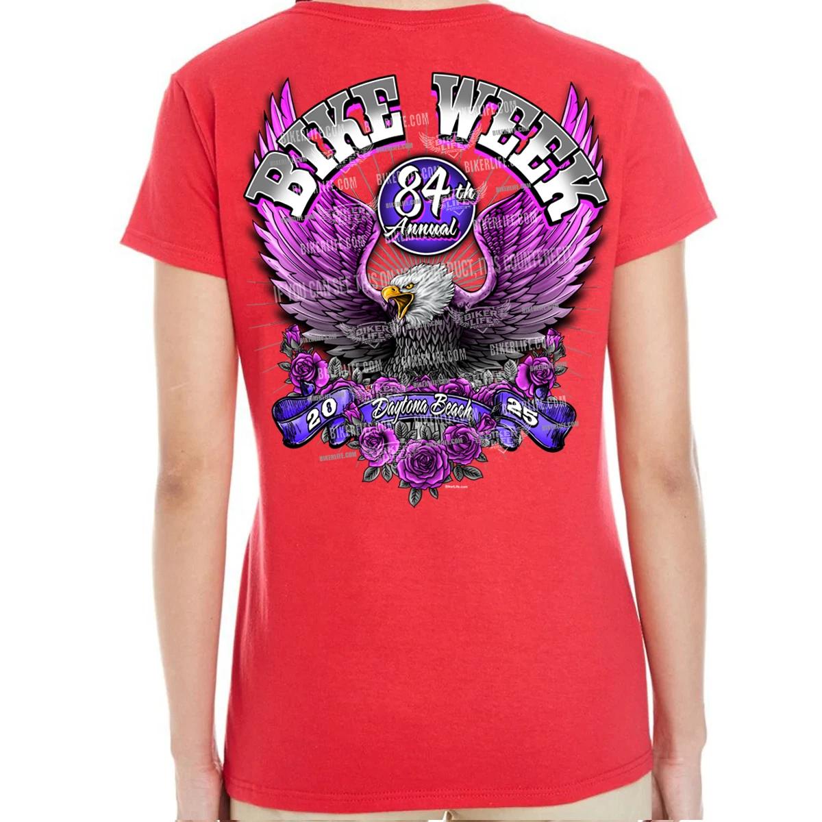 Ladies 2025 Bike Week Daytona Beach Pink Eagle Scoop Neck Shirt No Harley S