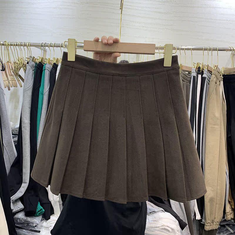 Plus Size Grey Wool-Blend A-Line Pleated Skirt – High Waist, Slimming, Short for Petite Chubby Women, Spring/Autumn