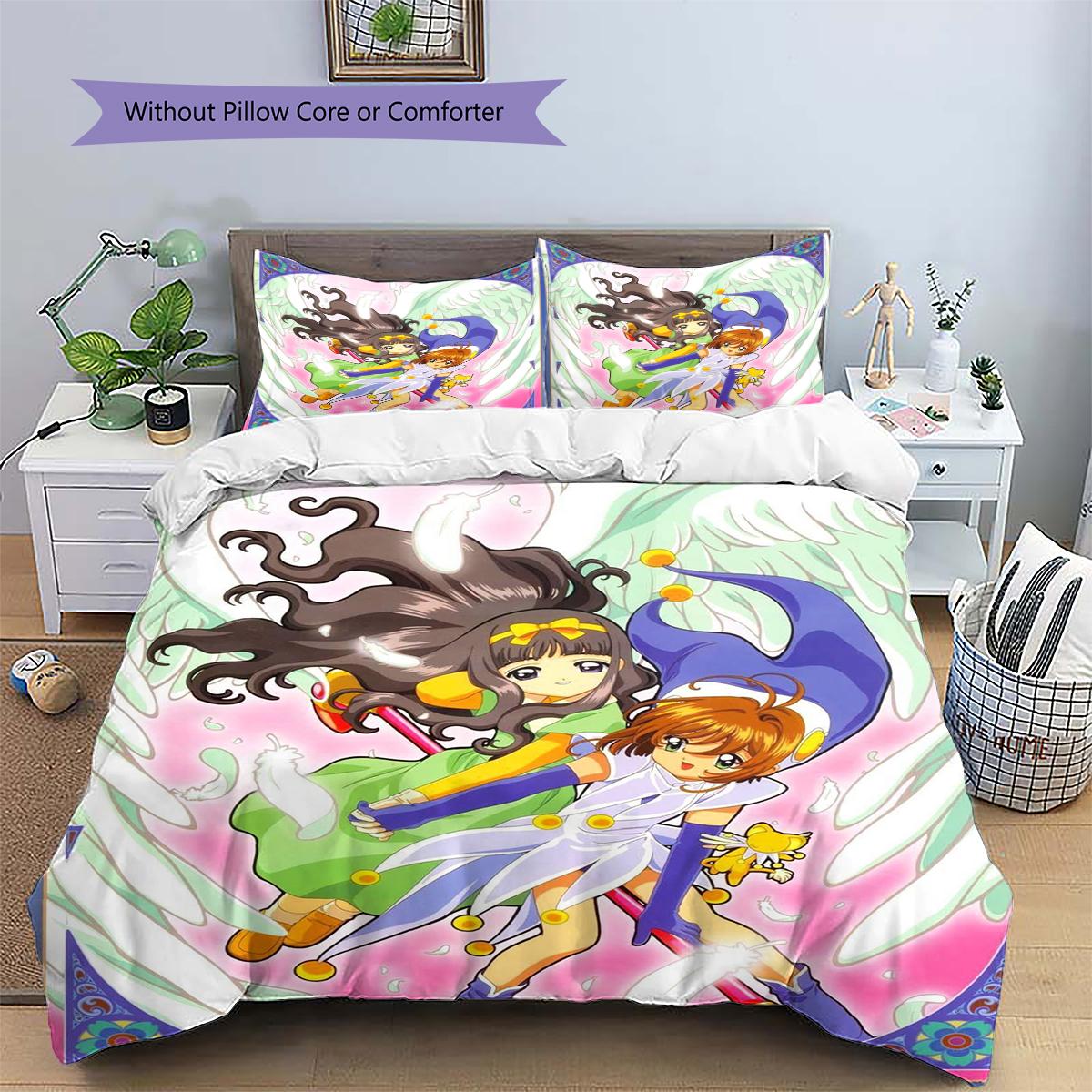 Cardcaptor Sakura Nice Fan Gift Patterned Pillowcase & Anime Duvet Cover Set Daily Use Bedroom Ornament -xia04 135x200cm