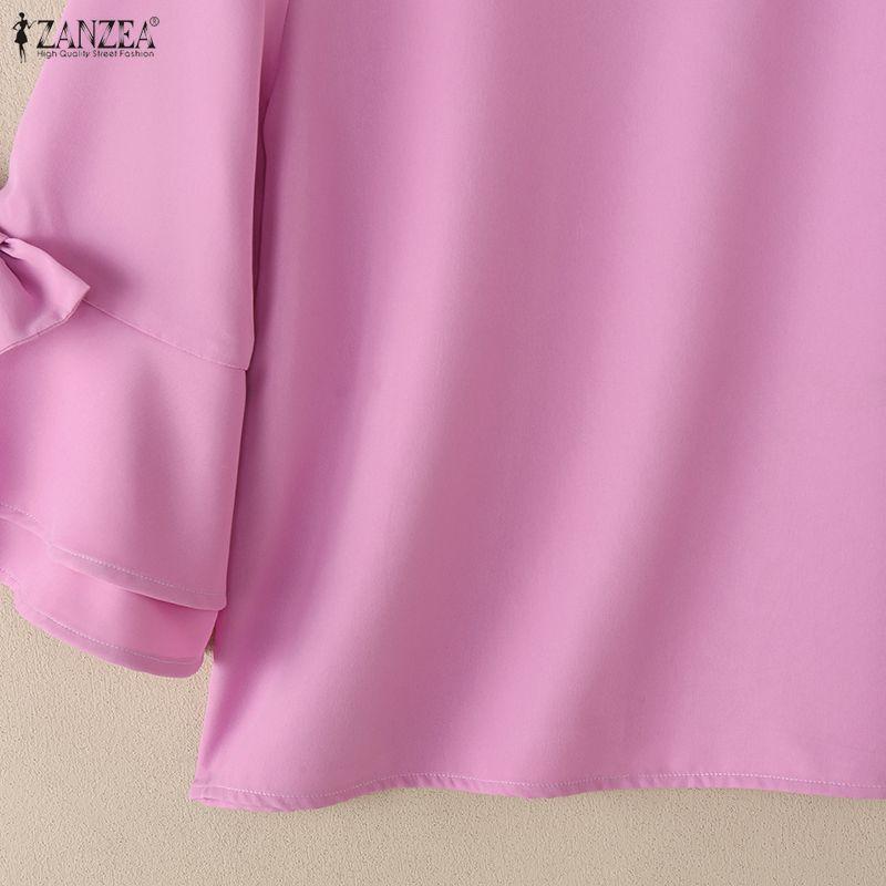 ZANZEA Women Casual Round Neck Loose 3/4 Sleeve Blouse
