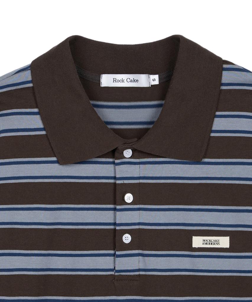 ROCKCAKE Striped Polo T-Shirt - Brown