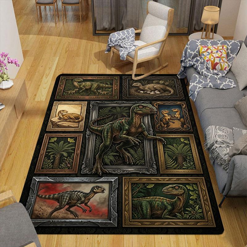 Prehistoric Dinosaurs Pattern Rug Floor Mat for Living Room or Bedroom Soft and Comfortable Carpet a Gift for Birthday and Holiday.