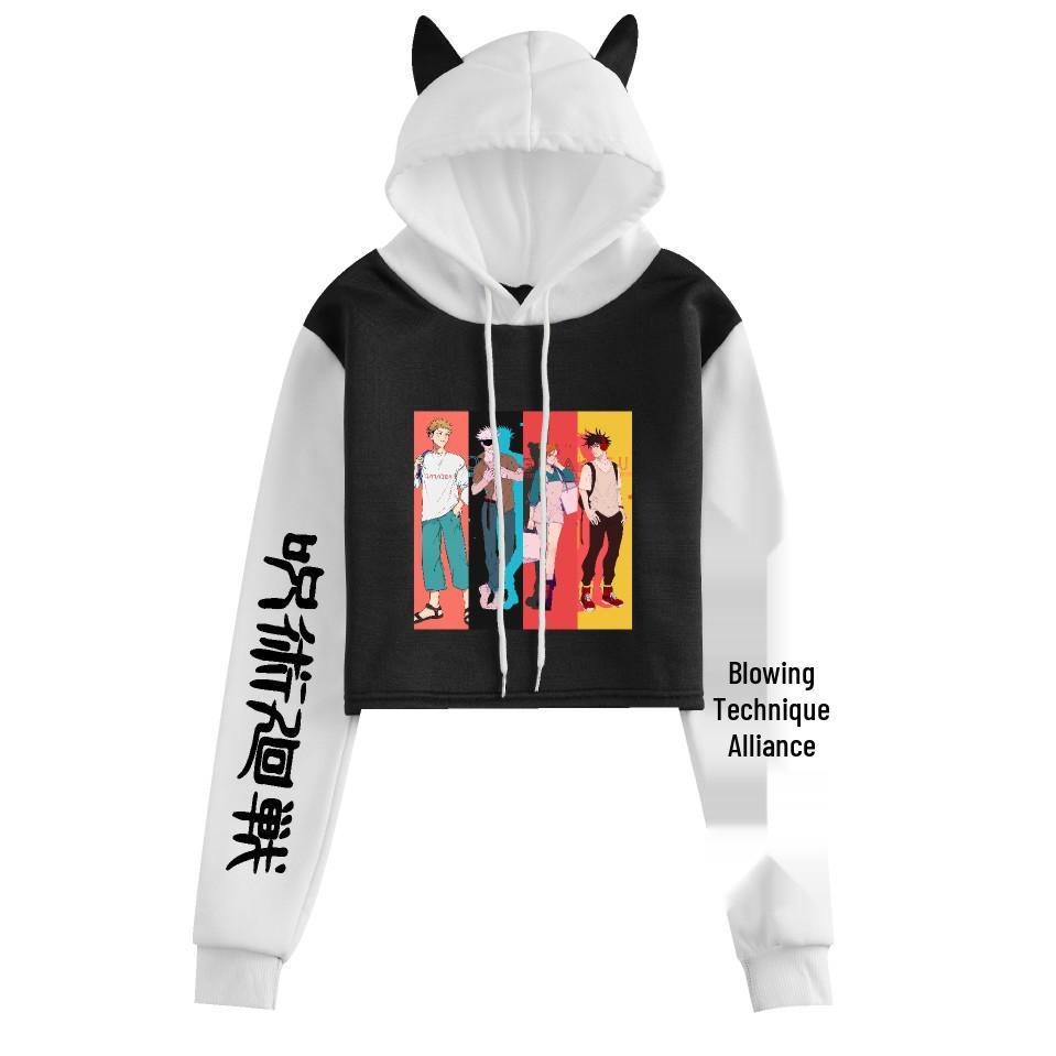 Jujutsu Kaisen Women's Cropped Anime Hooded Sweatshirt - Trendy Loose Fit, Spring/Autumn.