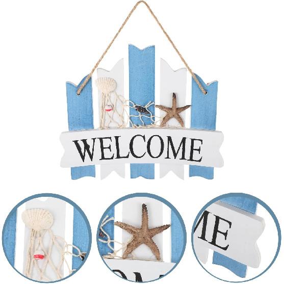 Zerodeko Door Handle Welcome Sign Front Door Hanging Sign Coastal Wall Art Decorative Door Board Farmhouse Welcome Sign Mediterranean Door Sign