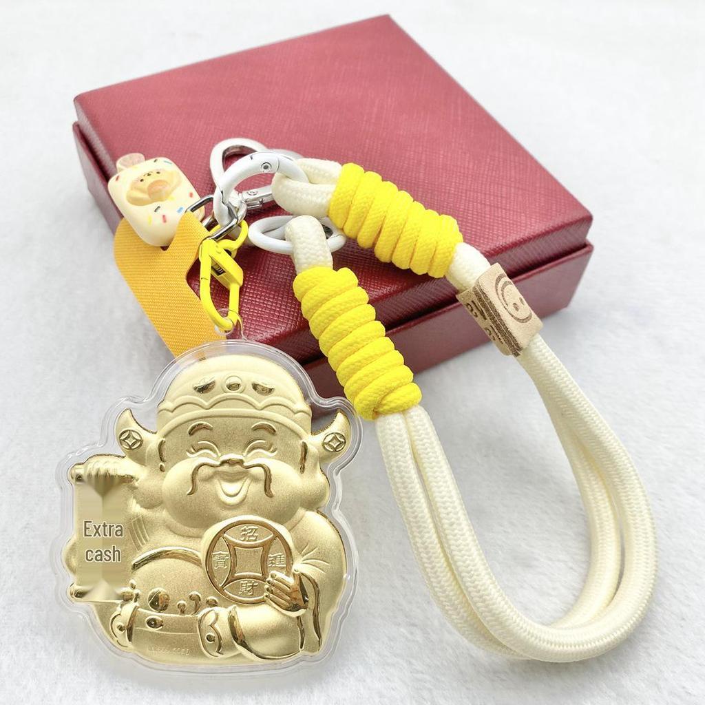 999 Pure Gold God of Wealth Pendant: Versatile Ornament for Phone, Keychain, Car, or Bag