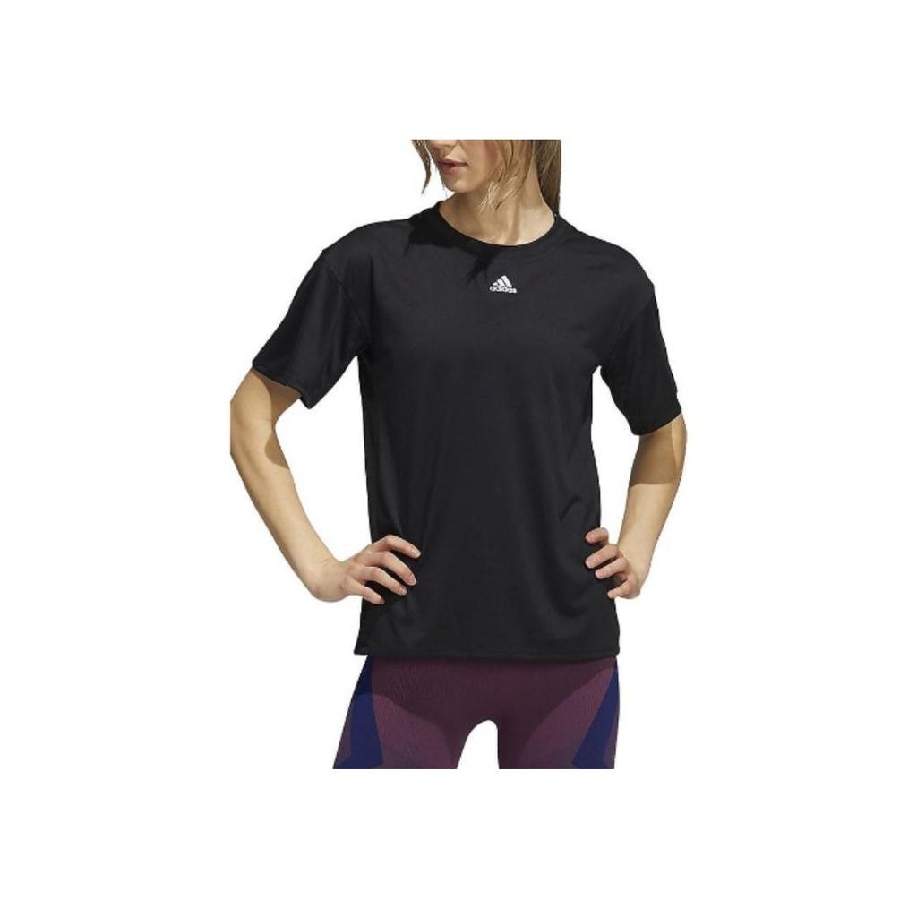 Adidas Logo Pattern Round Neck Short Sleeve T-Shirt Women T-Shirts Black H51184